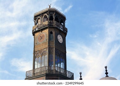 The clock tower of The great mosque of Muhammad Ali Pasha or Alabaster mosque in Citadel of Cairo, Salah El Din Castle, Cairo citadel clock is Egypt's first public ticking clock for many decades - Shutterstock ID 2249299645