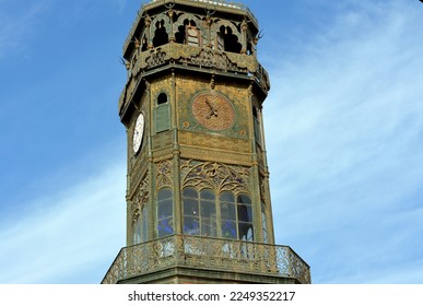 The clock tower of The great mosque of Muhammad Ali Pasha or Alabaster mosque in Citadel of Cairo, Salah El Din Castle, Cairo citadel clock is Egypt's first public ticking clock for many decades - Shutterstock ID 2249352217