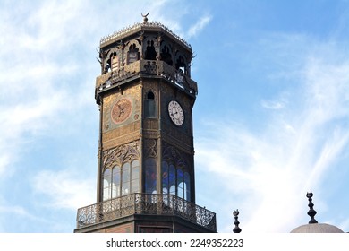 The clock tower of The great mosque of Muhammad Ali Pasha or Alabaster mosque in Citadel of Cairo, Salah El Din Castle, Cairo citadel clock is Egypt's first public ticking clock for many decades - Shutterstock ID 2249352223