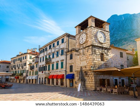 Clock Tower inside the old town of Kotor in Montenegro