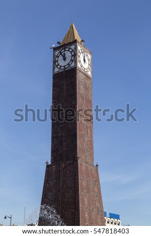 Clock tower monument in the central square of Tunis, the Tunisian capital city