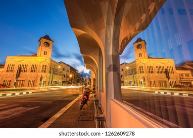 clock tower with reflection