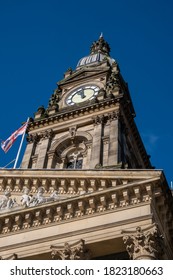 Clock tower of the town hall in  Bolton Lancashire July 2020
