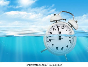 Clock In Water, Waste Of Time Concept