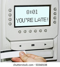 Clocking in machine showing the message 
