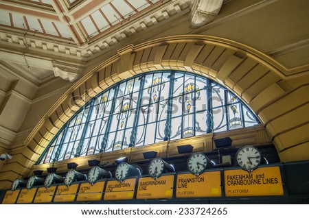 Clocks above the entrance at Melbourne's Flinders Street Station. 