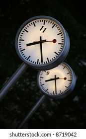 Clocks In Canary Wharf, London
