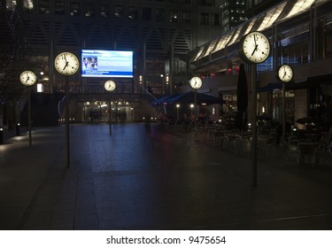 Clocks At Canary Wharf, London