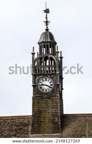 The clocktower of Redesdale Hall, also known as Moreton-in-Marsh Town Hall in the beautiful market town of Moreton-in-Marsh, in the Cotswolds, Gloucestershire, UK.