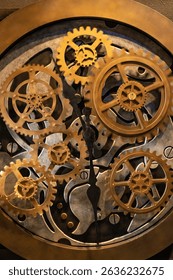 Clockwork mechanism. Gears and cogs rotating.