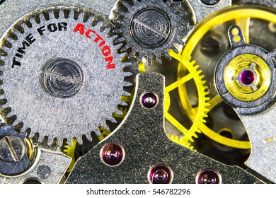 The clockwork old mechanical  high resolution with words Time for Action