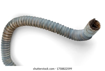 Clogged Plastic Corrugated Drain Hose. Isolated On A White Background.