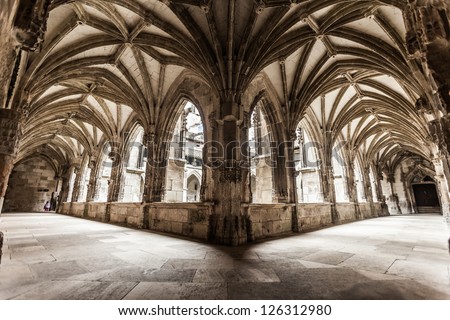 Cloister arch perspective of Cahors Cathedral in France