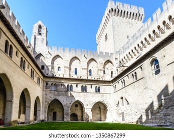 Cloister in The Palais des Papes (English: Palace of the Popes), an  historical palace located in Avignon, southern France. It is one of the largest and most important medieval Gothic in Europe.