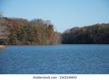 Clopper Lake Seneca State Park Maryland USA On Sunny Autumn Day