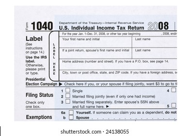 A Close Up Of A 1040 Tax Form.