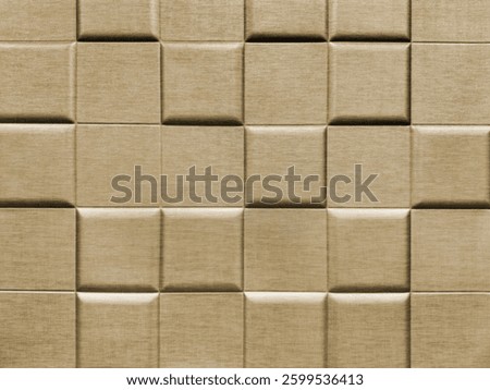 Close up of 3d wall panel in square checkerboard or checkered pattern, in bright shiny gold color. 3D beveled checkered shape used for wall sound insulation. Seamless background texture.