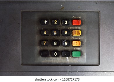 Close Up Abandon Old Dirty ATM Number Pad Mean Weak Password Pin Security Technology Easy To Fraud Hack By Phishing Or Skimming Process Using In Content Picture And UX UI Comparison