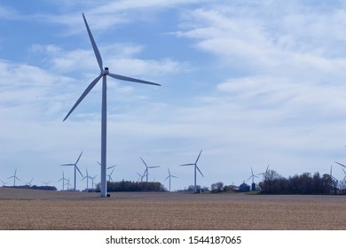 Close Up Abstract View Of A Giant Wind Turbine With Blue Sky Background