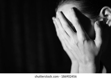 Close up of an abused woman. Sad and depressed woman.