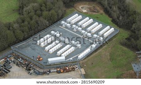 Close up aerial view of containerized BESS battery energy storage system for net zero grid power