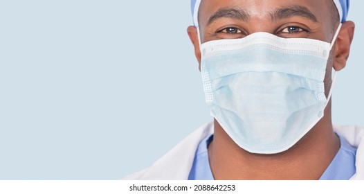 Close Up Of African American Doctor With Protective Covid-19 Facemask On