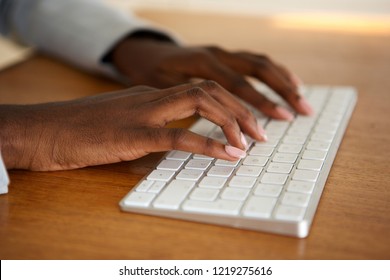 Close Up African American Female Hands Typing On Computer Keyboard