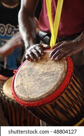 Close Up Of An African Djembe Drummer