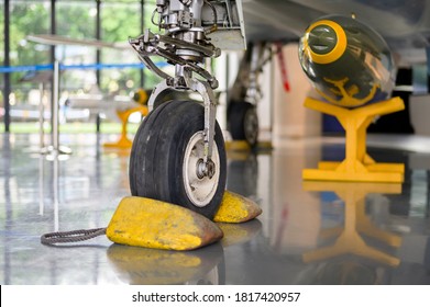 Close Up Of Airplane Wheel In An Airfield