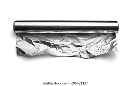 Close Up Of A  An Aluminum Foil On White Background