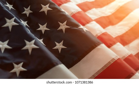 Close up of american flag with copy space