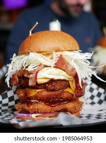 Close Up Of An American Japanese Style Tall Burger