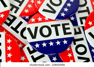 close up of American voting buttons