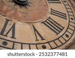 Close up of the ancient clock of Accursi palace tower , also known as the Palazzo Comunale d