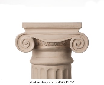 Close up of ancient column isolated on white background with copy space