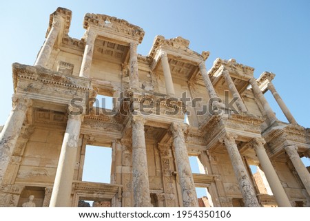Close up of the ancient Library of Celsus.