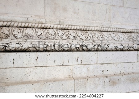 Close up Ancient Sculpture of Arc de Triomphe, Paris France.