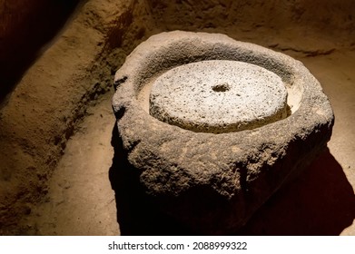 Close Up Of Ancient Turkish Stone Mill To Grind Grain