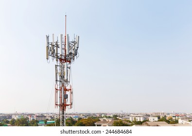 Close Up Antenna Repeater Cell Tower In City