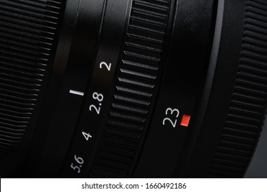 Close Up Of Aperture Ring Dial On Camera Lens.