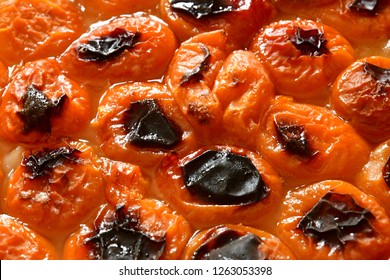 close up of an apricot tart
