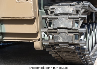 close up of armored vehicle continuous track