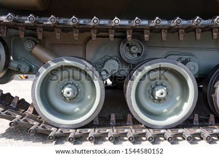 close up of armored vehicle continuous track
