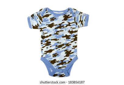 Close Up Of An Army Texture Baby Onesie Isolated 