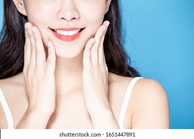 Close Up Of Asian Beauty Woman Has Healthy Teeth And Smile To You