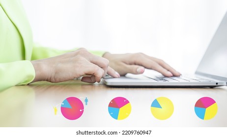 Close Up Asian Business Woman Using Computer Laptop, Business Asian Woman Working In Office Use Computer Laptop, Business Woman Working And Typing On Laptop Keyboard In Office.