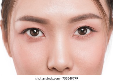 Close Up Of Asian Eye Woman Eyebrow Eyes Lashes