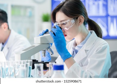 close up of asian female scientist use microscope in the laboratory - Shutterstock ID 1525908671