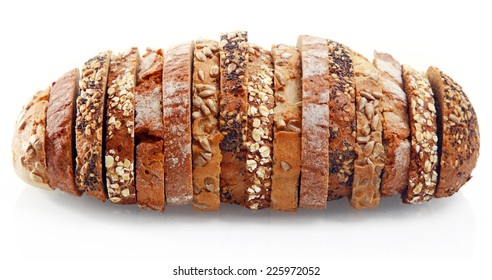 Close up Assorted Tasty German Bread Slices Formed as One Roll Bread, Isolated on White Background. - Powered by Shutterstock