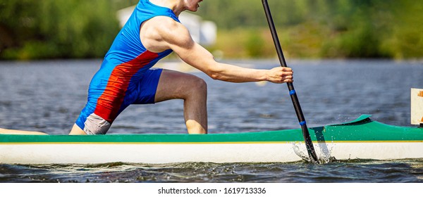 Close Up Athlete Canoeist Rowing, Canoeing Competition Race